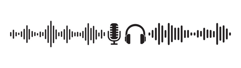 Sound wave icon. Headphone icon with microphone vector set. Vector illustration EPS 10