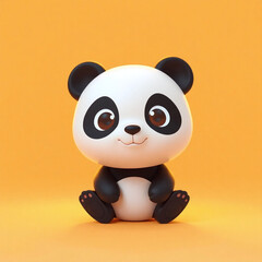 Naklejka premium Warm golden glow depicting a super cute 3D panda character minimalist chibi design smooth soft rounded shapes glossy toy-like texture warm pastel palette simple clean background soft lighting.