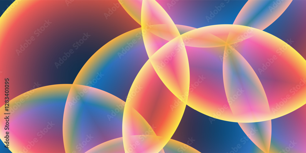 Poster abstract background, header or banner design with large red, orange, yellow and blue overlaying glob