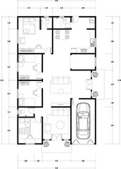 Architecture plan with furniture. home floor plan, isolated on white background, stock illustration.