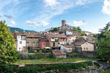 Fototapeta premium Beatiful riverside Jewish Quarter of Hervás in spring, an Ambroz Valley village at Caceres, Extremadura, Spain. The town of Hervas is famous for its Jewish quarter, one of the best preserved in Spain.