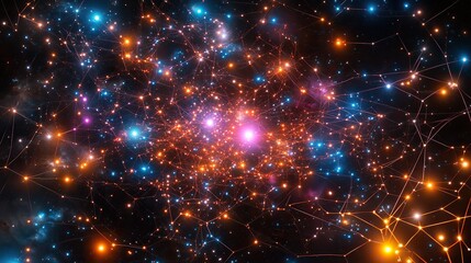 Obraz premium Cosmic web of light connecting distant galaxies, deep space observation, astronomical discovery 