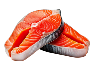 salmon, trout, steak, slice of fresh raw fish, isolated on white background, clipping path, full depth of field
