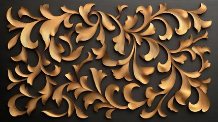 Intricate Gold Leaf Floral Design Against Dark Background Surface