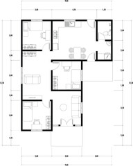 Architecture plan with furniture. home floor plan, isolated on white background, stock illustration.