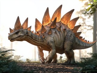 Stegosaurus in Prehistoric Landscape Majestic Dinosaur with Intricate Scales and Spines