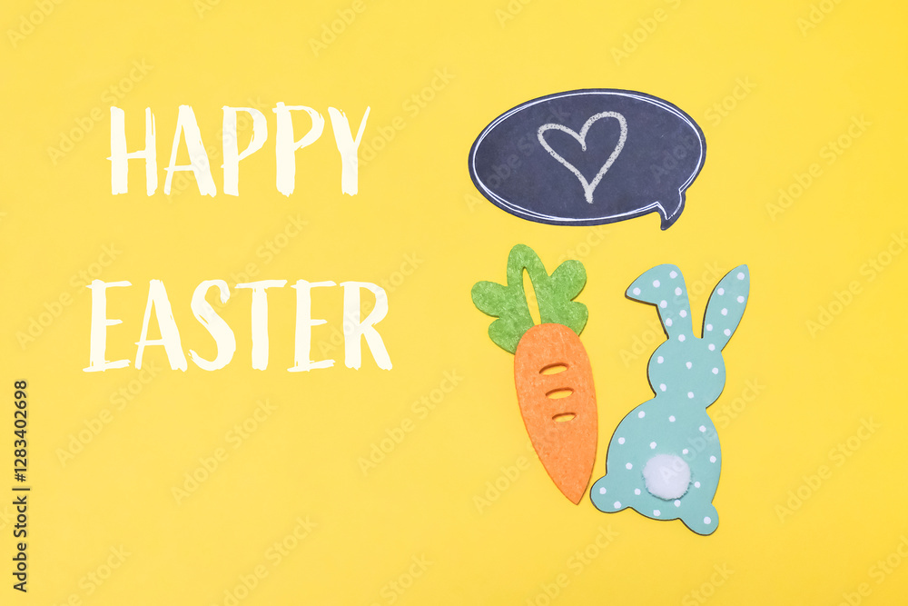 Poster yellow background with a carrot and a rabbit on it