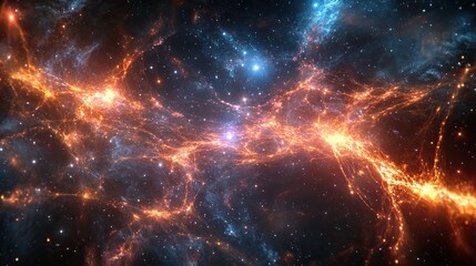 Fototapeta premium Cosmic web of light connecting distant galaxies, deep space observation, astronomical discovery
