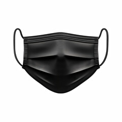 Realistic illustration of a black disposable medical face mask with ear loops, isolated on transparent background.