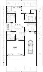 Architecture plan with furniture. home floor plan, isolated on white background, stock illustration.