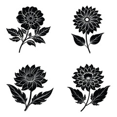 Simple flower silhouette 4 set symbol