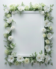 Soft Green and White Floral Frame Around White Tray for a Calm Fresh and Elegant Home Decoration for Copyspace and Text Background