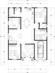 Architecture plan with furniture. home floor plan, isolated on white background, stock illustration.