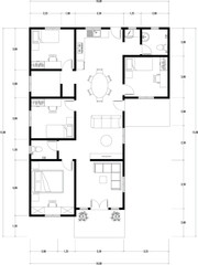 Architecture plan with furniture. home floor plan, isolated on white background, stock illustration.