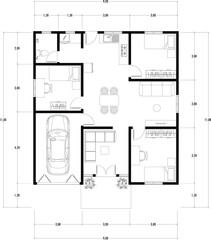 Architecture plan with furniture. home floor plan, isolated on white background, stock illustration.