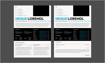 Resume CV. Modern Resume and Cover Letter Layout design template. Minimalist CV resume template for job applications. Vector illustration