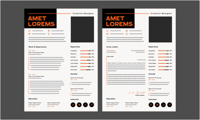 Resume CV. Modern Resume and Cover Letter Layout design template. Minimalist CV resume template for job applications. Vector illustration