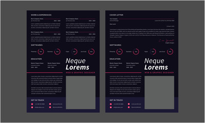 Resume CV. Modern Resume and Cover Letter Layout design template. Minimalist CV resume template for job applications. Vector illustration