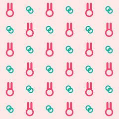 Pink-colored cartoon rabbit or bunny and circle vector seamless pattern is perfect for Easter holiday themes, clothing, textiles, cards, stationery, phone cases, paper gifts, wallpaper, and background