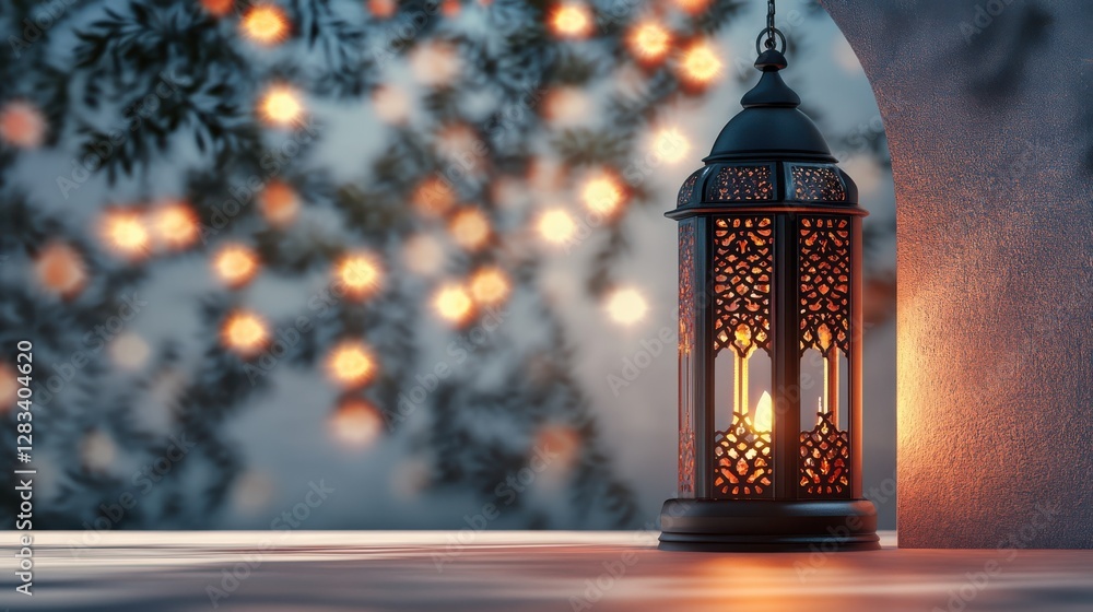 Poster elegant lantern with intricate design illuminating a cozy setting