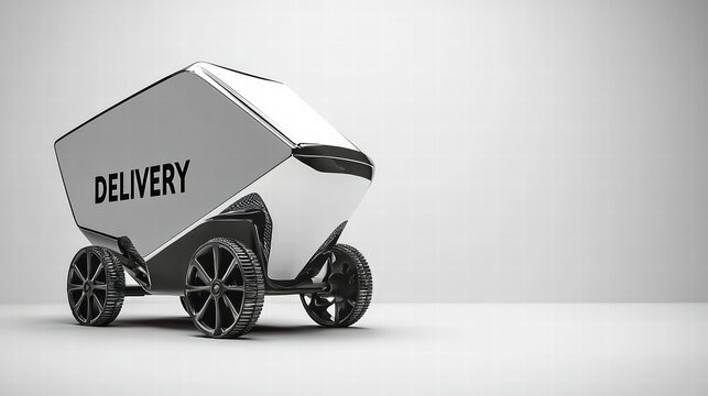 Autonomous Delivery Vehicle: A futuristic autonomous delivery vehicle, sleek and efficient, promises a new era in logistics and last-mile delivery. The vehicle's design is clean and modern.