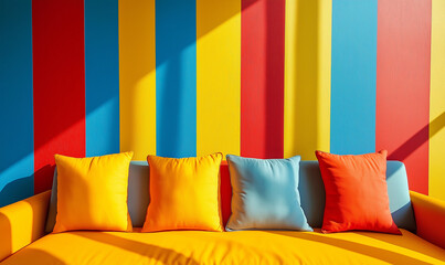 Vibrant Colorful Striped Wall Featuring Bold Hues of Yellow, Infusing Modern Interiors with Dynamic Energy
