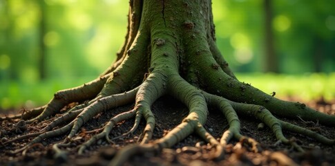 A crown of twisted roots at the base of a tree, natural, curl, root