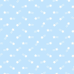 Doodle vector cartoon icons of shooting stars, space comets, fireworks sparklers, and twinkling falling stars in a playful line art style. It is a childish design with cute elements.