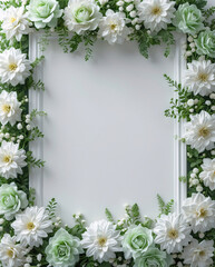 Soft Green and White Flowers Framing White Tray for a Calm and Peaceful Display of Nature and Elegance for Copyspace and Text Background