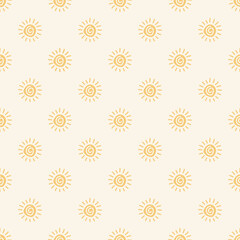 Fototapeta premium Hand-drawn sun icon cartoon seamless pattern background. Hand-drawn sun icon in flat style. Sunlight sign vector illustration. Daylight seamless pattern summer concept.