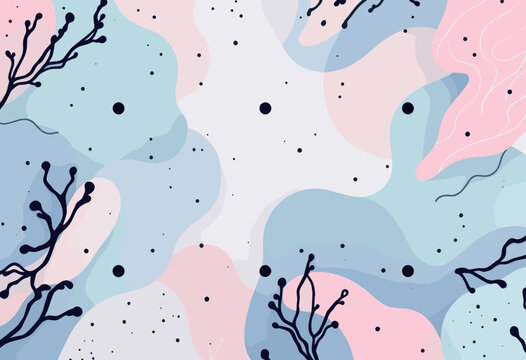a mix of pink, blue, and white colors, with black lines and dots scattered throughout, creating a dynamic and visually interesting composition.