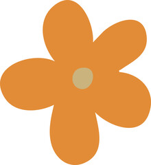 Blooming flower decorative element, flat illustration, in vintage color isolated on white background.