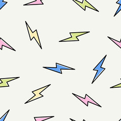Thunder seamless pattern vector background with an electric lightning bolt repeat design, and vibrant colors. Sky-themed lightning warning voltage symbols.