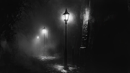 Naklejka premium stumbling down a dark street with a few lights