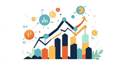 Obraz premium A successful company with a flourishing stock price, with visual representations of rising market trends and profitability in the background.