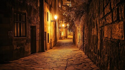 Obraz premium stumbling down a dark street with a few lights