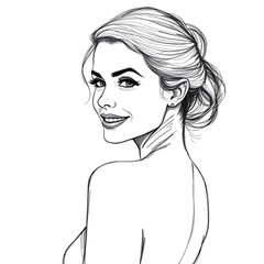 Sketched Glamorous Woman Smiling, Elegant Scratchboard Style Generative AI Raster Illustration