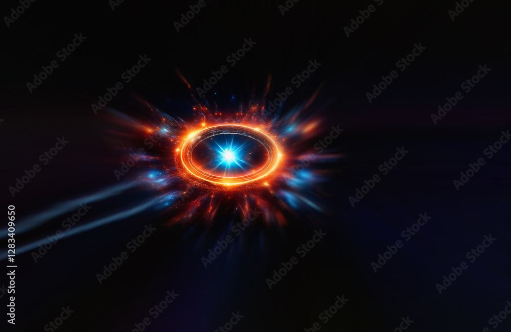 Aufkleber a vibrant glowing circle bursts with orange and blue light against a dark backdrop. abstract energy 