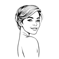 Sketched Glamorous Woman Smiling, Elegant Scratchboard Style Generative AI Raster Illustration