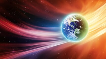 Earth's magnetic field lines shifting dramatically, glowing aurora in the background, scientific discovery atmosphere