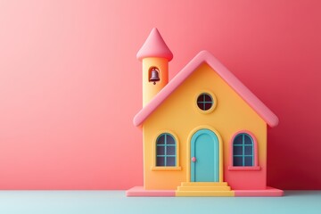 A Colorful Cartoon Building With A Tower Is Displayed Nicely