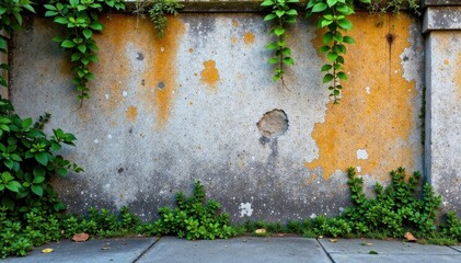 Distressed urban wall with worn stone texture and moss growth, urban, grit, wall texture