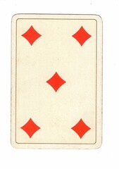 An antique diamonds playing card on a white background.