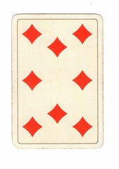 An antique diamonds playing card on a white background.