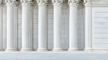 Row Of White Fluted Columns With Marble Details Against A Wall Background