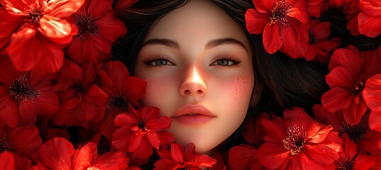 Vivid Red Flowers Framing a Soft Blurred Center in a Striking Composition