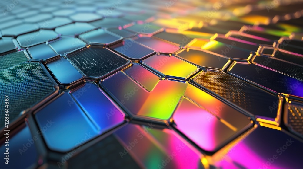 Poster scientists developing solar panels with enhanced efficiency, using cutting-edge materials to increas