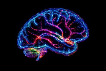 Abstract Brain Neural Network Colorful Light Trails Artistic Design Digital Art High Resolution Vibrant Modern Science Technology Background          
