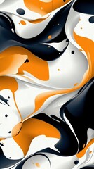  A multicolored canvas featuring black, white, and orange hues, adorned with splattered paint in various shades