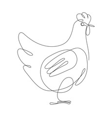 Minimalist continuous line drawing of a chicken.